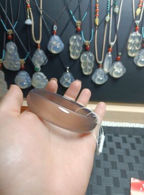 天然高冰香槟高级灰白荔枝冻玛瑙手镯古风玉镯女玉髓镯子原创促销