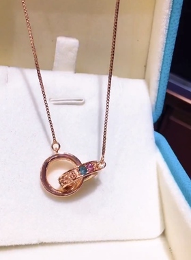 天然巴西碧玺项链925银吊坠心心相印彩宝石锁骨链带证书女款促销