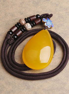 天然黄玉髓玛瑙水滴形吊坠项链长毛衣链进口手工挂绳限时促销包邮