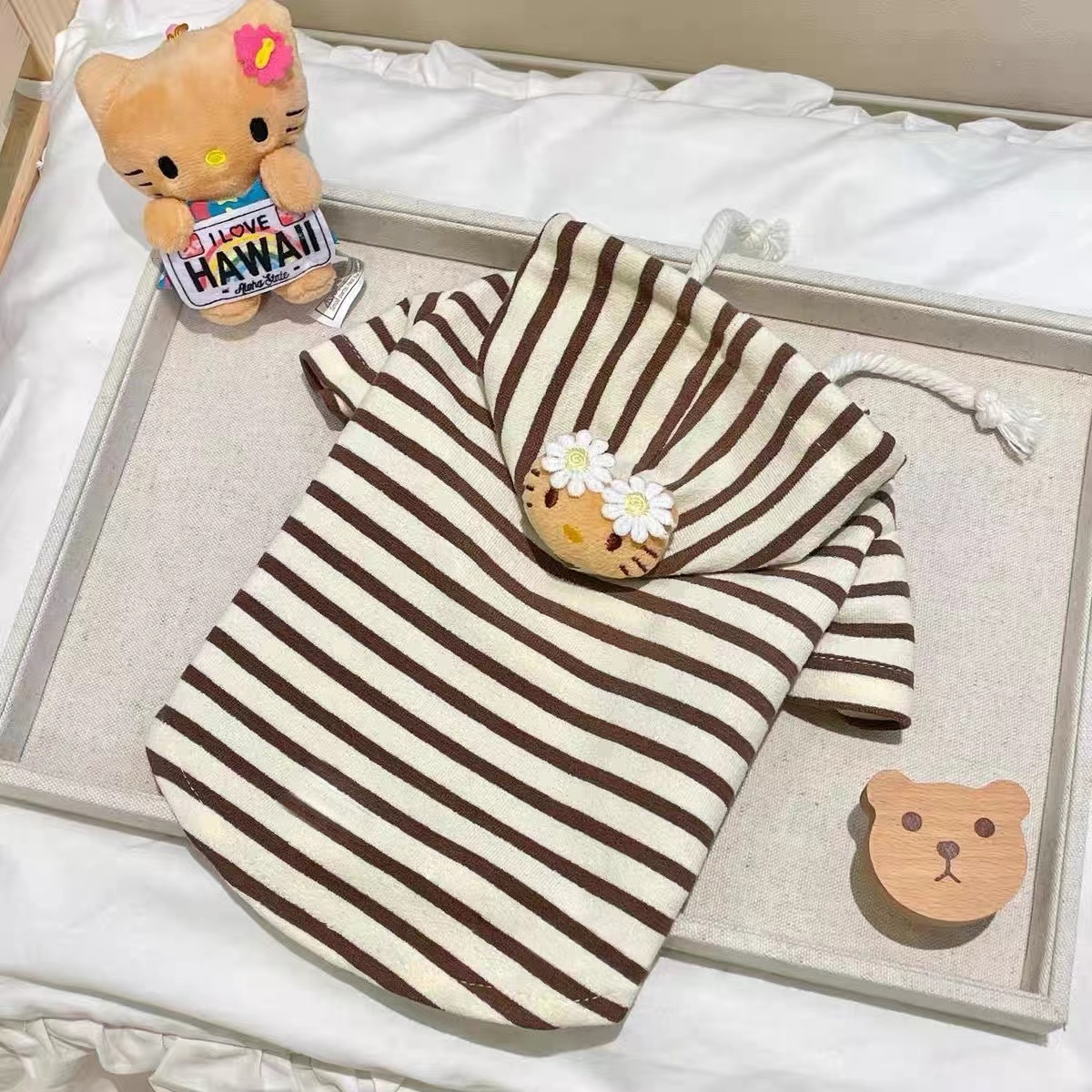 2025新款狗狗衣服宠物连帽卫衣条纹色马尔济斯比熊泰迪猫咪可爱风 - 图0