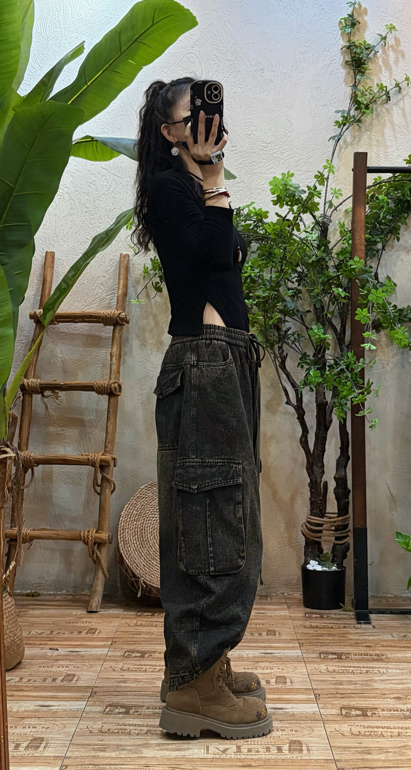 复古做旧加绒工装牛仔裤女 冬季新款宽松休闲个性显瘦哈伦九分裤,淘宝优惠券,粉丝福利购,淘宝优惠卷