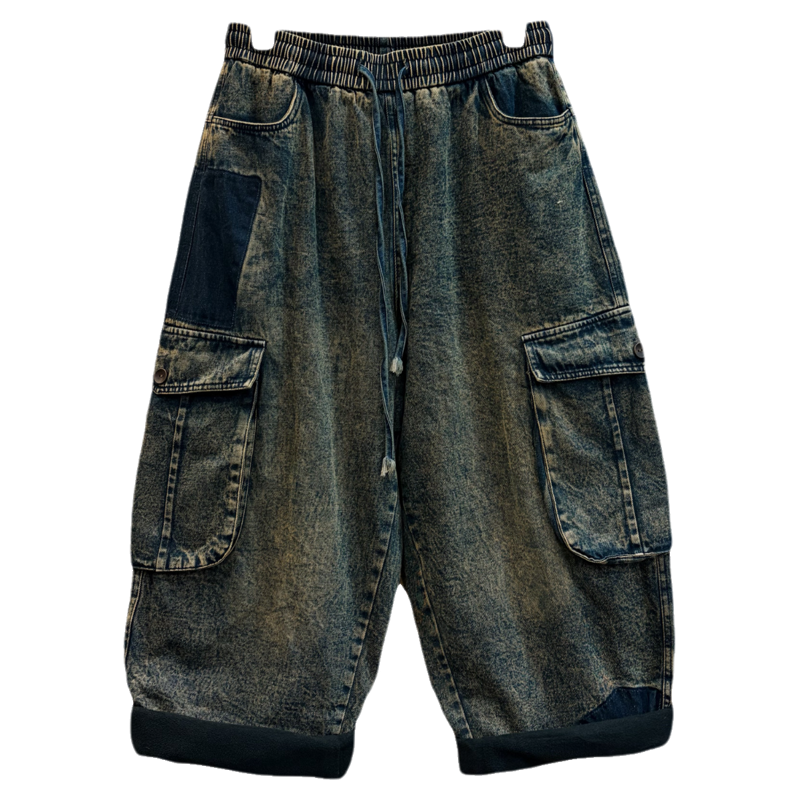 复古做旧加绒工装牛仔裤女 冬季新款宽松休闲个性显瘦哈伦九分裤,淘宝优惠券,粉丝福利购,淘宝优惠卷