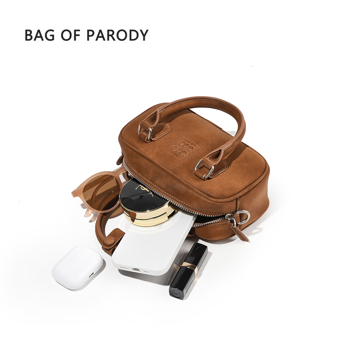 官网正品bagofparody保龄球包单间斜挎手提2024秋冬新品美拉德 - 图1