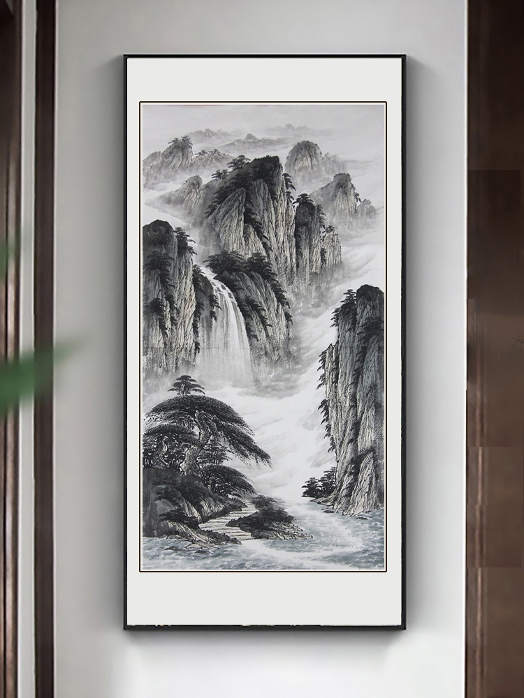 纯手工定制国画山水画 客厅玄关挂画卷轴画 旭日东升新中式装饰画