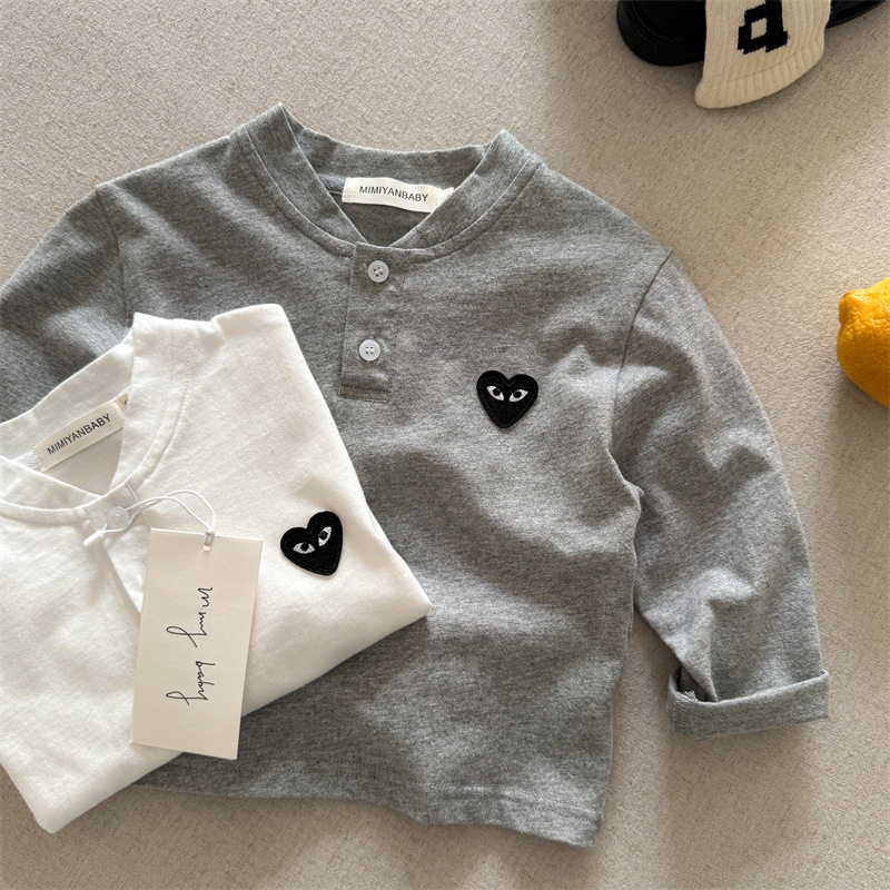 儿童长袖T恤立领爱心宝宝秋装打底衫纯棉条纹2025春秋男女童内搭T,淘宝优惠券,粉丝福利购,淘宝优惠卷