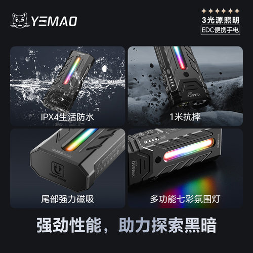 夜猫A200赛博探境者双光源可调焦家用户外远泛一体铝合金强光手电 - 图3