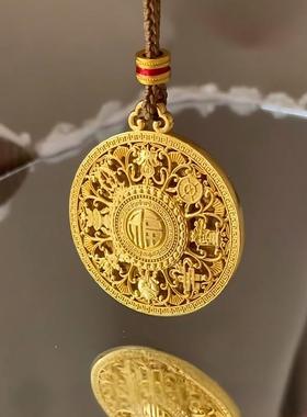 镂空吉祥福字八宝罗盘吊坠项链古法越南沙金不掉色仿真黄金配饰