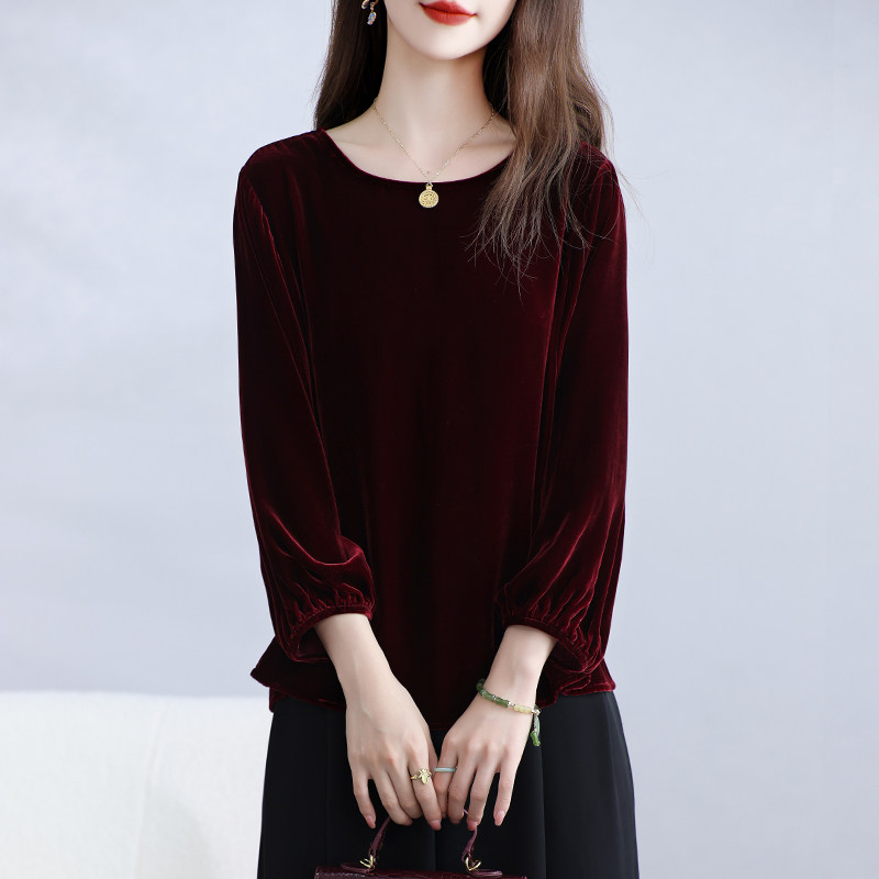 新款真丝丝绒上衣女九分袖桑蚕丝T恤圆领纯色遮肉显瘦外套春秋,淘宝优惠券,粉丝福利购,淘宝优惠卷
