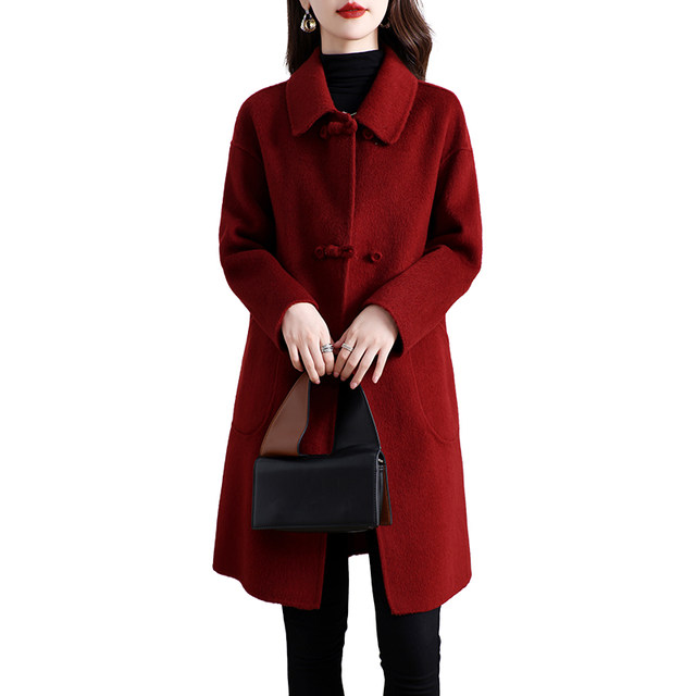 2024 new double-sided fleece coat for women mid-length Korean version of mother new Chinese wool slimming jacket autumn and winter