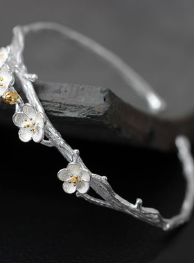 原创复古风文艺白水晶梅花手镯