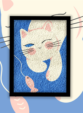 蓝色眼睛猫咪diy手工纸浆画
