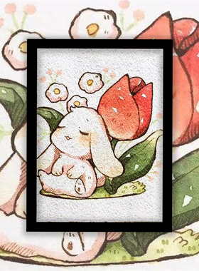 卡通长耳兔子儿童环保手工DIY纸浆画创意减压材料包亲子彩泥画