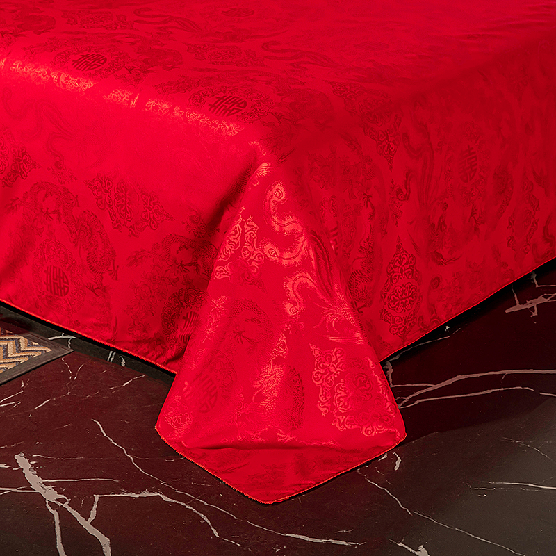大红色婚庆单件床单枕套龙凤呈祥1.51.8米2.0米单个床单床上用品
