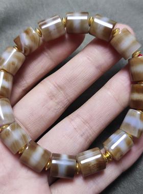 有玛瑙纹天珠一线药师玛瑙直切手链白肉白芯单圈男女手链