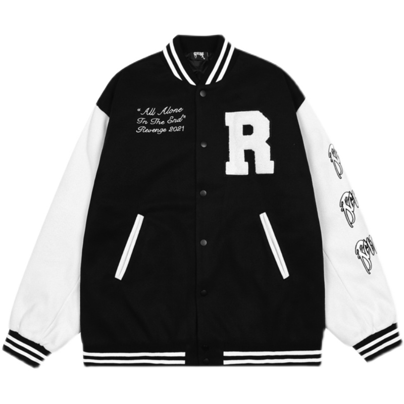 正确版Revenge Varsity Jacket骷髅头刺绣字母拼接棒球服夹克外套-图3