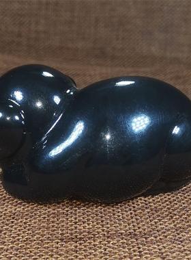 桌面天然黑石头猪小摆件化解招财