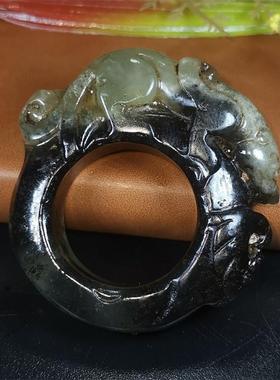 天然岫玉石精雕射箭古风扳指环男