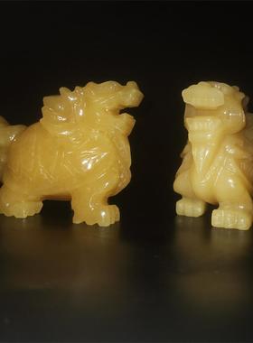 米黄玉石招财玄关天然手工雕摆件