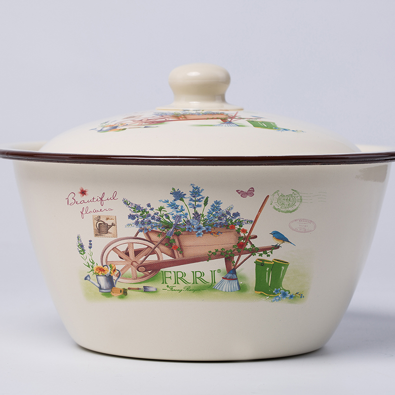 瑕疵品搪瓷碗 带盖老式猪油盆 汤盆 洗手碗 搅拌碗