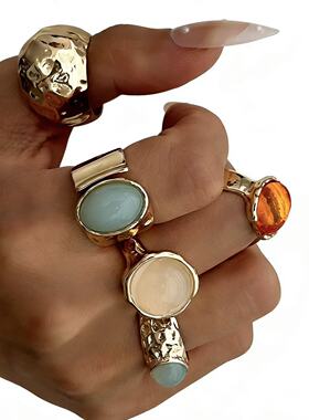 Gemstone ring个性不规则造型潮流花朵指环简约开口叠戴女戒指
