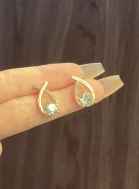 Diamond studded earrings镶钻交叉气质小众耳钉耳饰金色银色个性
