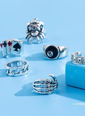 Men's Punk Ring 6-piece Set男朋克骷髅头鬼爪扑克小丑圆形6件套