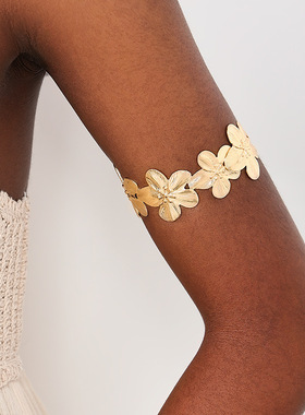 Metal Bracelet Arm Ring时尚金属环绕花朵开口可调节女手镯臂环