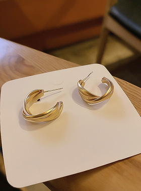Geometric earrings S925银针 几何扭面耳圈金属耳环女小众耳钉