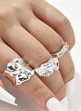 Texture Ring 3-Piece Set冷淡风不规则纹理戒指3件套小众轻奢ins
