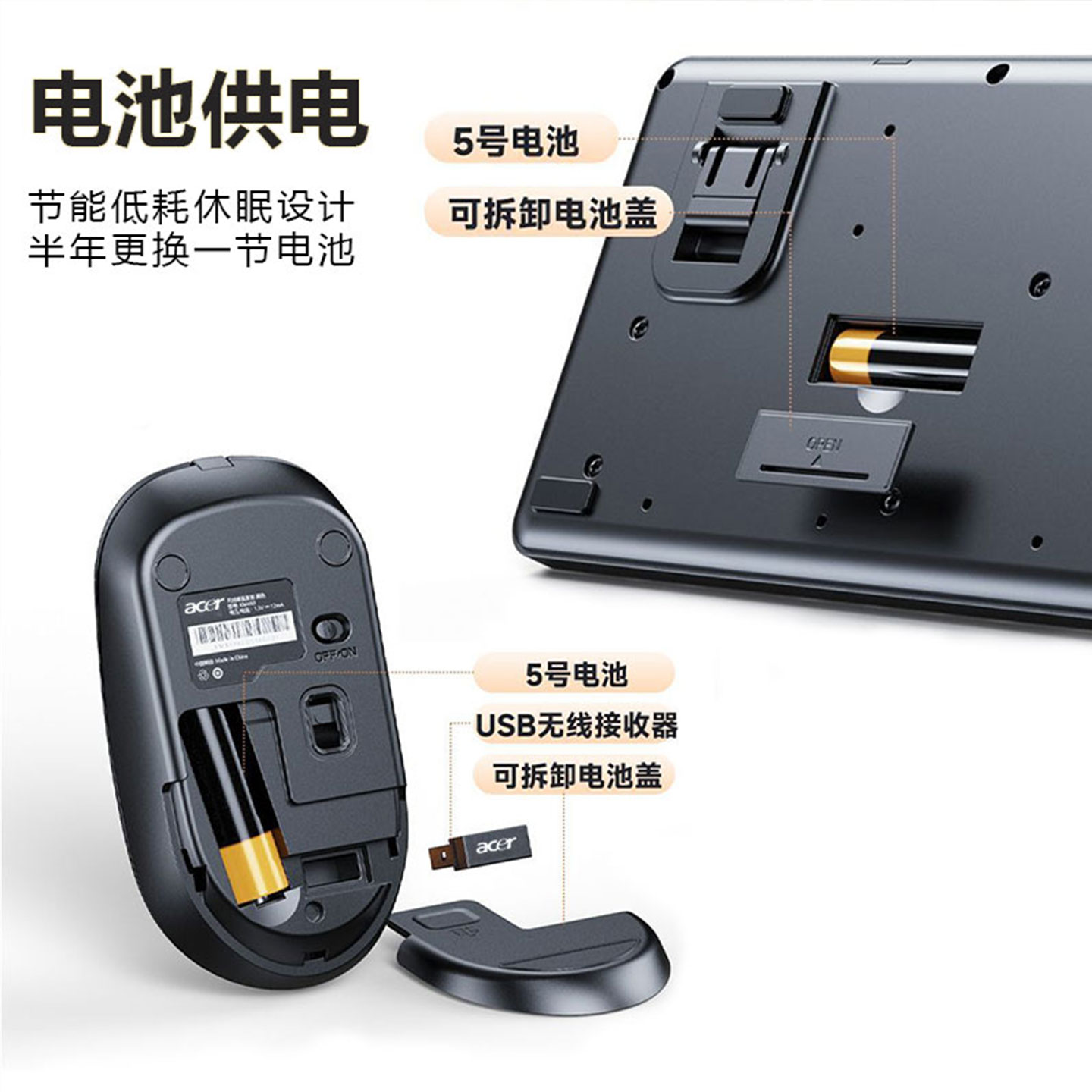 Acer Wireless Silent Keyboard and Mouse Set