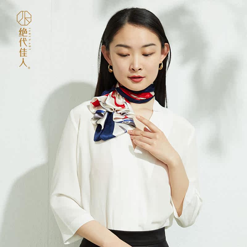 绝代佳人真丝中方巾女夏季缎面印花桑蚕丝丝巾小领巾时尚百搭发带