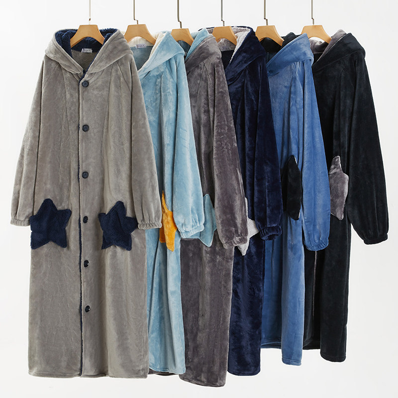 睡袍男冬款法兰绒加厚加绒浴袍冬季长款男士珊瑚绒长袍睡衣女外套,淘宝优惠券,粉丝福利购,淘宝优惠卷