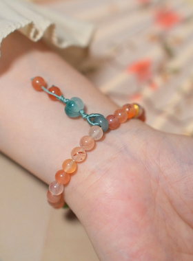 时光邮差原创「念儿归」新中式国风天然夺宝南红和田玉翡翠手串女