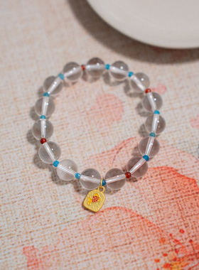 「锦鲤」天然白水晶绿松石红玛瑙新中式国风手串好运手链个性礼物