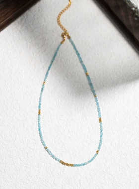 天然百搭海蓝宝串珠项链s925银