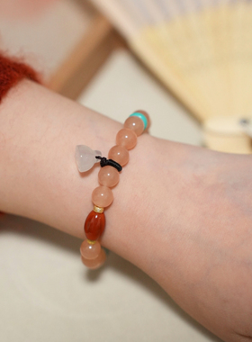 时光邮差原创「落枫桥」冰橙南红荔枝冻绿松翡翠手串女新中式国风