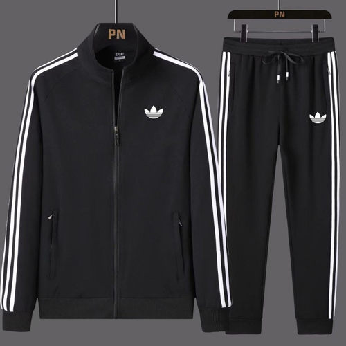 春秋款运动三叶草套装男士纯棉开衫卫衣立领休闲透气跑步服两件套 - 图2