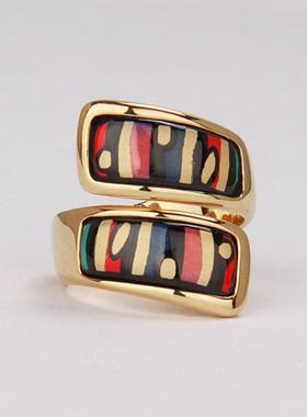 七彩条珐琅陶瓷戒指女