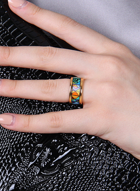 几何图案景泰蓝画珐琅戒指