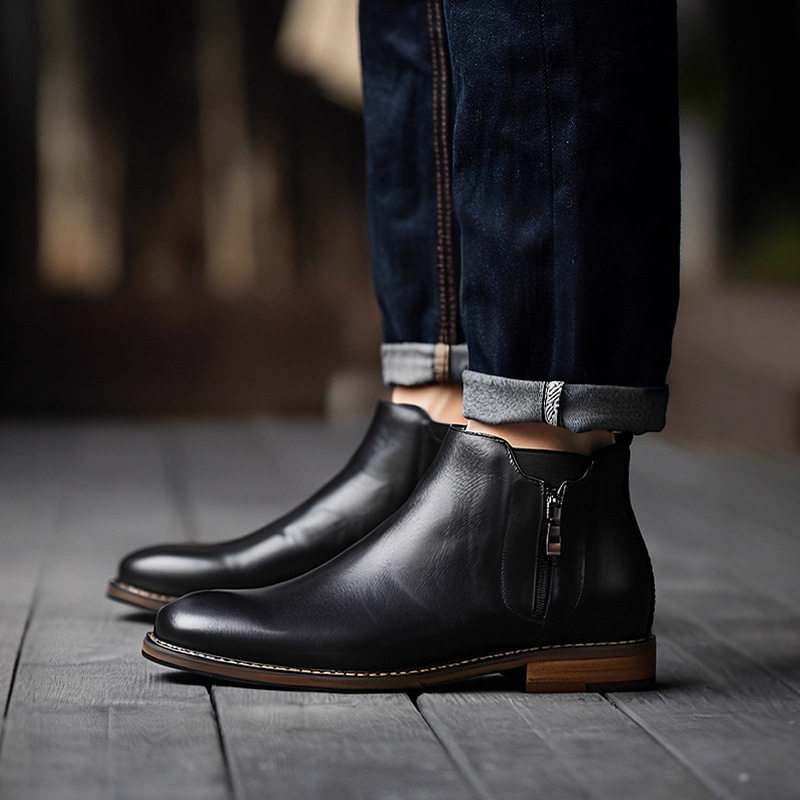 2026春新品复古中筒切尔西男式头层牛皮手工侧拉链实木跟英伦短靴,淘宝优惠券,粉丝福利购,淘宝优惠卷