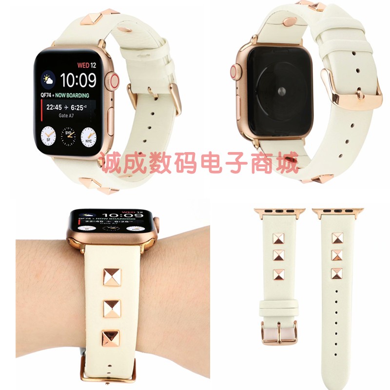 适用5代苹果手表表带 iwatch4表带铆钉真皮表带apple watch3/4/5-图2