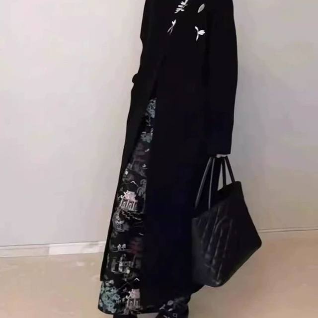 国风立领新中式刺绣双面羊毛大衣女2025秋冬新款长款显瘦毛呢外套