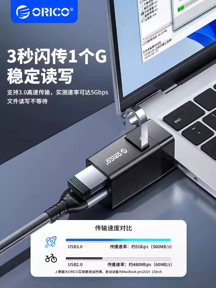 ORICO/奥睿科 USB3.0扩展器台式电脑笔记本迷你无线直插车载分线器车用一拖三分插集线器转换头多接口拓展坞-图1