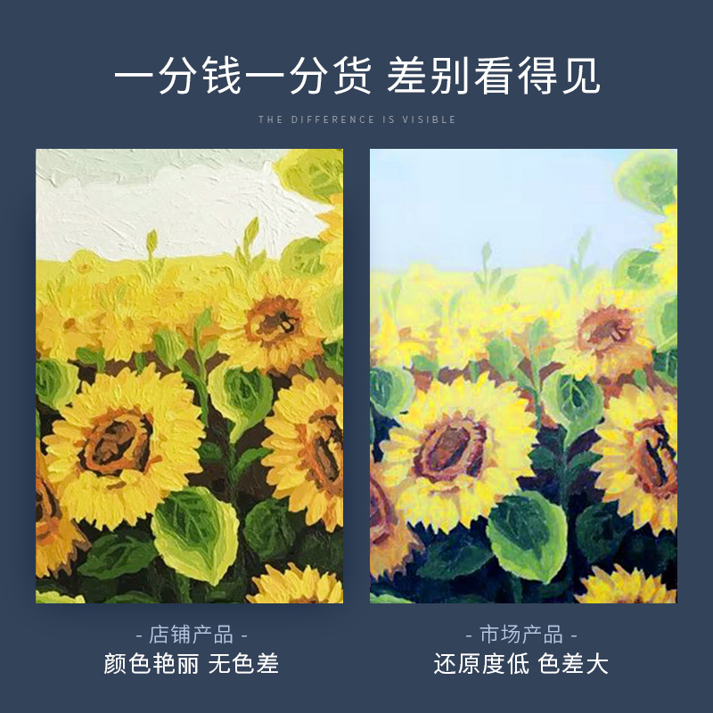 自油自画 diy数字油画客厅植物花卉欧式手绘填色油彩装饰画向日葵-图1