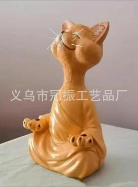 跨境热卖打坐黑猫树脂摆