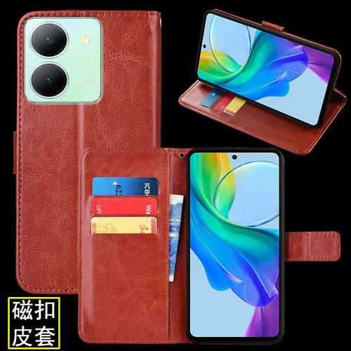 适用于vivo Y78手机壳Y78T1磁扣插卡V2278A翻盖皮套Y78MT1软硅胶全包防摔保护套 - 图2