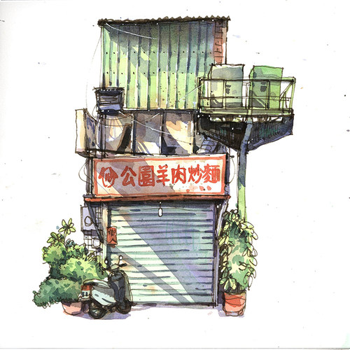 手绘房子商店中国风景水彩建筑临摹范例卡马克笔中小学生画室适用 - 图0