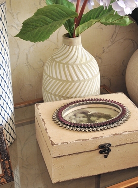 法式风复古做旧木质梳妆台首饰盒