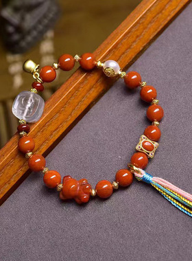 天然西周玛瑙手串单圈藏式文玩佛药师狐狸天珠白水晶貔貅配饰手链