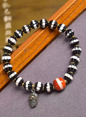 天然老西亚像是线珠手串单圈藏式文玩佛珠扎基拉姆配饰复古手链